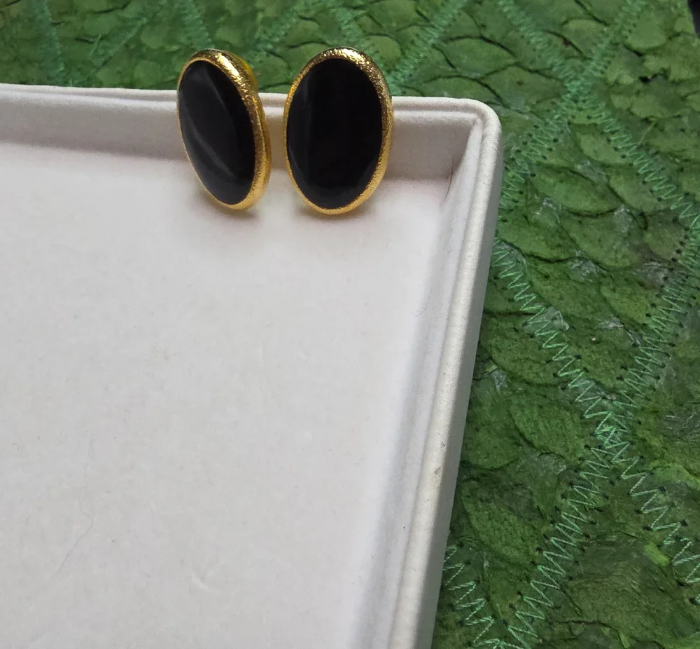 Anne Klein Black and Gold Oval Cufflinks